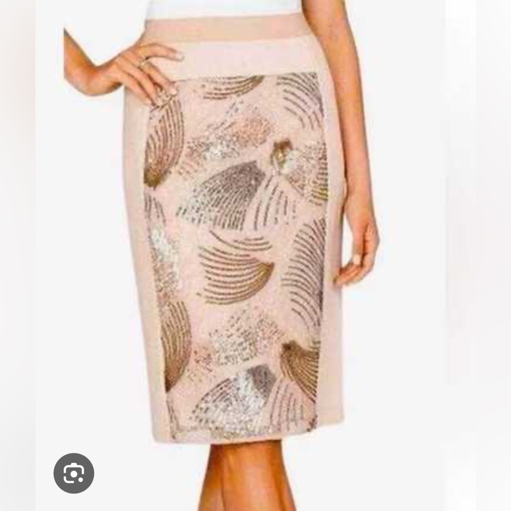 BCBGMaxAzria Blush and Gold Sequin Pencil Skirt